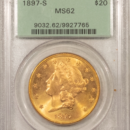 New Store Items 1897-S $20 LIBERTY HEAD GOLD – PCGS MS-62, LOOKS MS-63, OGH, PREMIUM QUALITY!