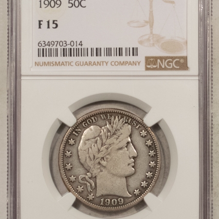 U.S. Certified Coins 1909 BARBER HALF DOLLAR – NGC F-15, PERFECT CIRC!