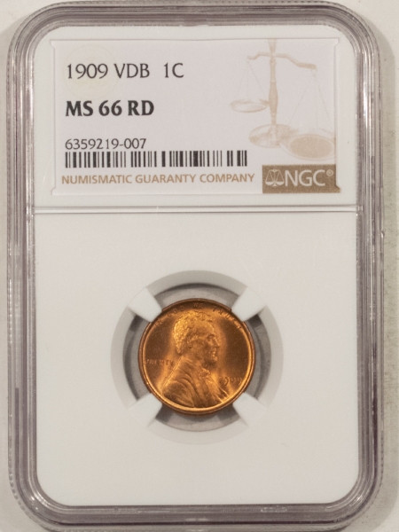 Lincoln Cents (Wheat) 1909 VDB LINCOLN CENT – NGC MS-66 RD, BLAZING RED!