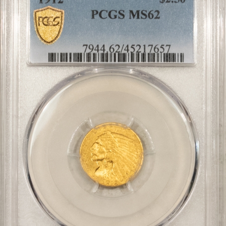 $2.50 1912 $2.50 INDIAN HEAD GOLD – PCGS MS-62, TOUGHER DATE!