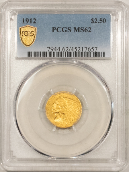 New Store Items 1912 $2.50 INDIAN HEAD GOLD – PCGS MS-62, TOUGHER DATE!