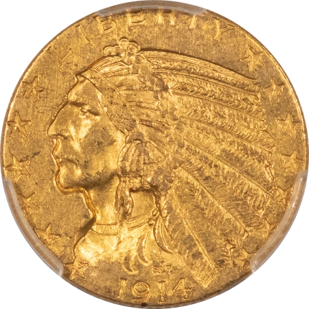 $5 1914 $5 INDIAN HEAD GOLD – PCGS MS-62, FRESH, PREMIUM QUALITY & CAC APPROVED!