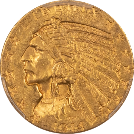 $5 1914-D $5 INDIAN HEAD GOLD – PCGS MS-62, FRESH, PREMIUM QUALITY & CAC APPROVED!