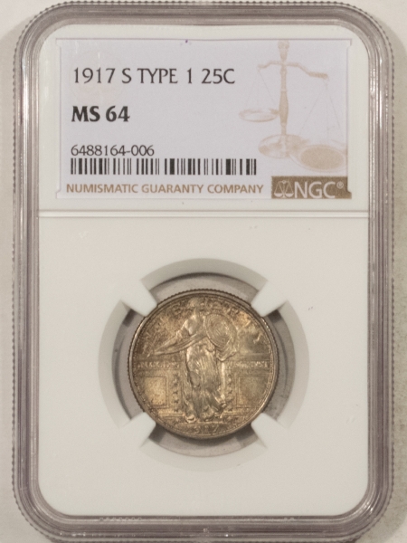 New Certified Coins 1917-S TY 1 STANDING LIBERTY QUARTER – NGC MS-64, LOOKS FH & GEM, PQ!