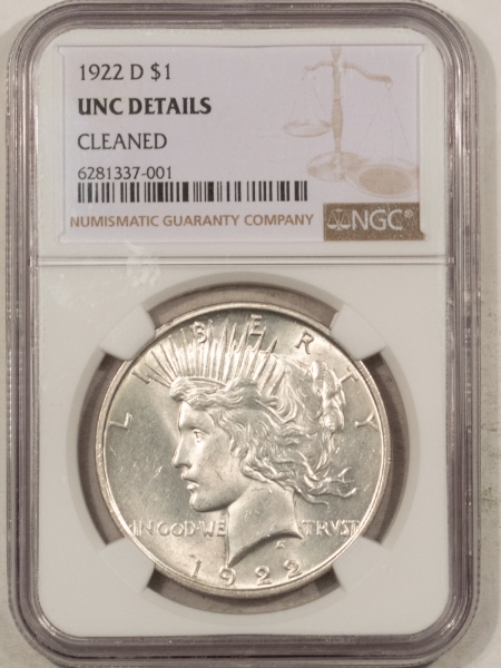 New Certified Coins 1922-D PEACE DOLLAR NGC UNC DETAILS, CLEANED