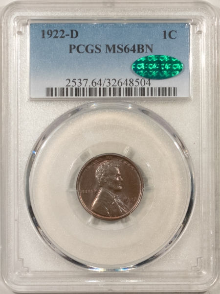 CAC Approved Coins 1922-D LINCOLN CENT – PCGS MS-64 CAC, REALLY PRETTY & PQ!