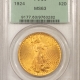 $20 1924 $20 ST GAUDENS GOLD – PCGS MS-65, OLDER HOLDER, GEM!