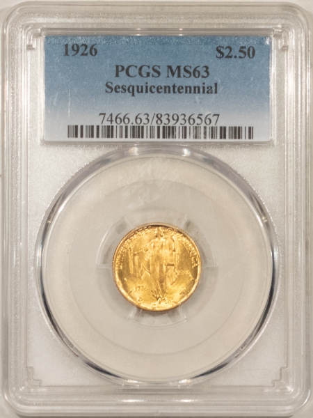 New Store Items 1926 $2.50 SESQUICENTENNIAL GOLD COMMEMORATIVE – PCGS MS-63, FLASHY!