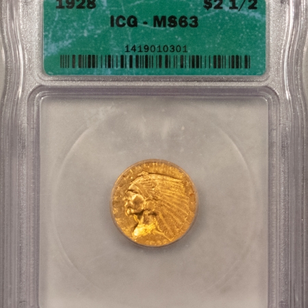 $2.50 1928 $2.50 INDIAN HEAD GOLD – ICG MS-63, FLASHY!