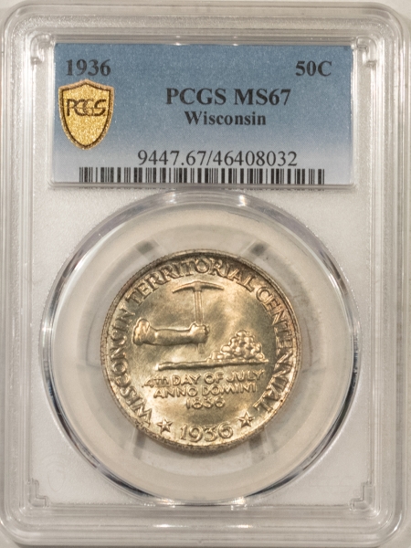 New Certified Coins 1936 WISCONSIN COMMEMORATIVE HALF DOLLAR – PCGS MS-67, PRETTY!