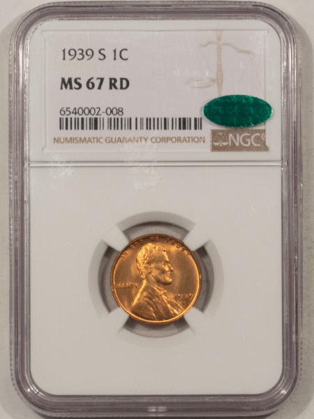 New Store Items 1939-S LINCOLN CENT – NGC MS-67 RD, CAC, PQ+ ORIGINAL BLAZER