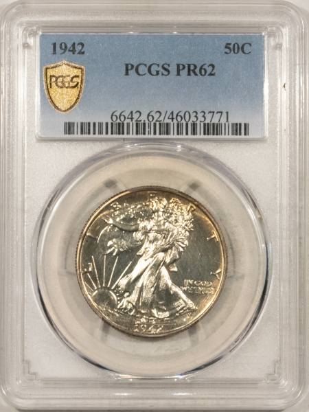New Certified Coins 1942 PROOF WALKING LIBERTY HALF DOLLAR – PCGS PR-62, PRETTY!