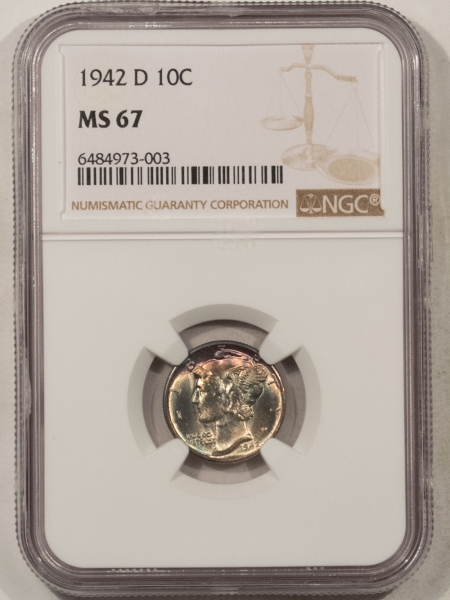 New Store Items 1942-D MERCURY DIME – NGC MS-67, GORGEOUS!