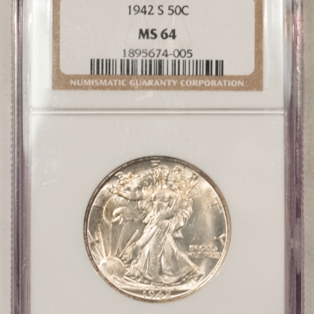 U.S. Certified Coins 1942-S WALKING LIBERTY HALF DOLLAR – NGC MS-64, FRESH!