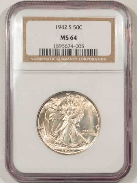 U.S. Certified Coins 1942-S WALKING LIBERTY HALF DOLLAR – NGC MS-64, FRESH!