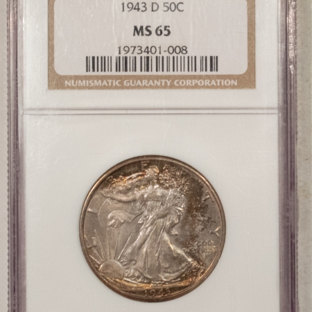 New Certified Coins 1943-D WALKING LIBERTY HALF DOLLAR – NGC MS-65, PRETTY GEM!