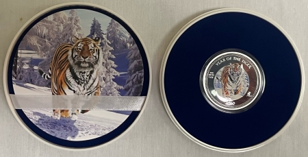 World Certified Coins 2010 PITCAIRN ISLANDS $2 YEAR OF THE TIGER COLORED SILVER GEM PROOF, OGP & CERT