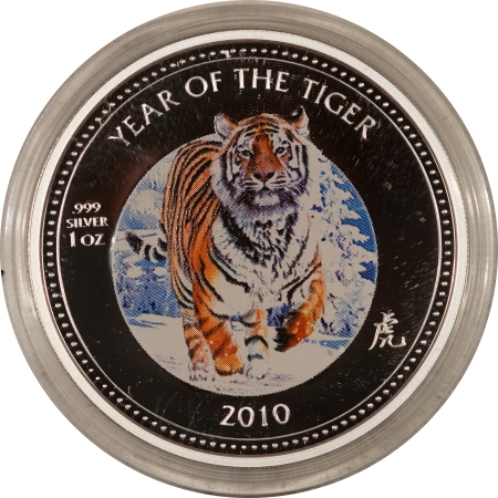 New Store Items 2010 PITCAIRN ISLANDS $2 YEAR OF THE TIGER COLORED SILVER GEM PROOF, OGP & CERT