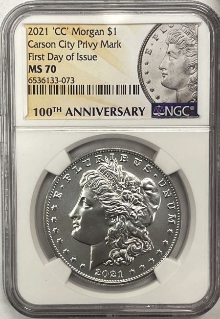 New Store Items 2021-P/D/S/O/CC MORGAN & PEACE DOLLAR 6 COIN 100TH SET NGC MS-70 FIRST DAY ISSUE