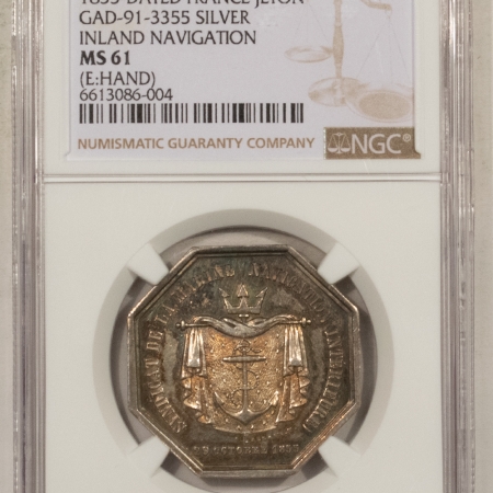 New Store Items 1855 FRANCE JETON GAD-91-3355 SILVER INLAND NAVIGATION NGC MS-61 VERY RARE!
