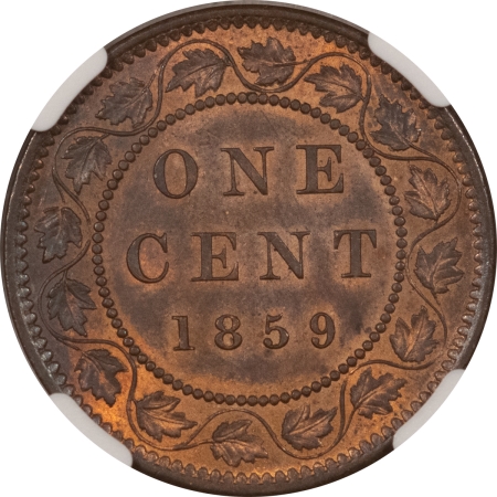 New Store Items 1859 CANADA LARGE CENT, NARROW 9, KM-1 – NGC MS-63 RB, CHOICE FIRST YEAR COIN