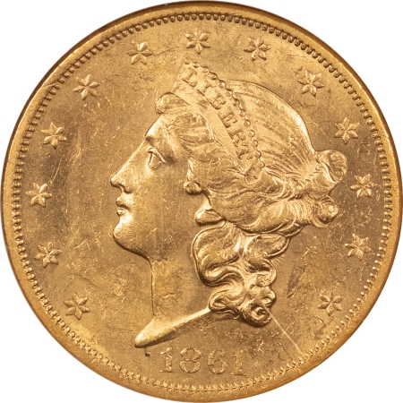 $20 1861 TYPE 1 $20 LIBERTY GOLD – SS REPUBLIC HOLDER, NGC MS-61 LUSTROUS & PRETTY!