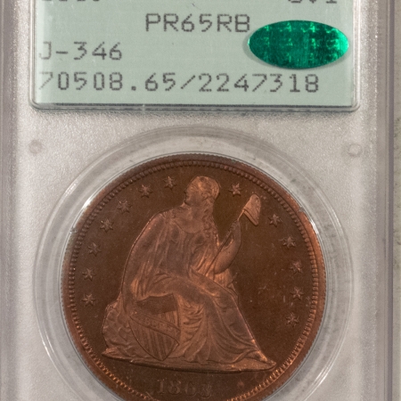 U.S. Certified Coins 1863 MOTTO SEATED DOLLAR J-346, TRANSITIONAL PATTERN, PCGS PR-65 RB CAC, RATTLER