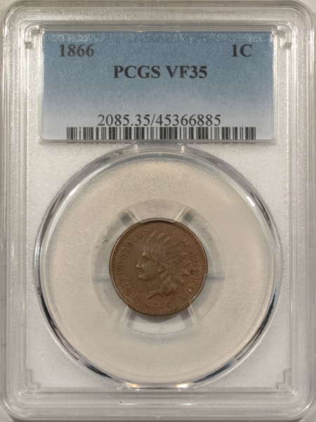 Indian 1866 INDIAN CENT, PCGS VF-35, PERFECT CIRC EXAMPLE & LOOKS XF!