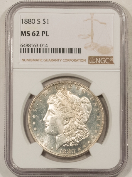 Dollars 1880-S MORGAN DOLLAR – NGC MS-62 PL, FLASHY PROOFLIKE & LOOKS CHOICE!