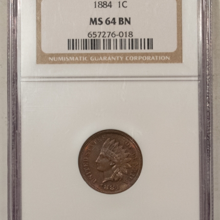 U.S. Certified Coins 1884 INDIAN CENT, NGC MS-64 BN, REALLY CHOICE W/ HINTS OF RED!
