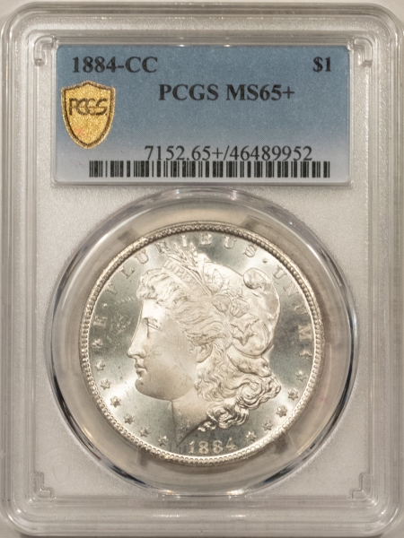 Morgan Dollars 1884-CC MORGAN DOLLAR – PCGS MS-65+, BLAST WHITE HEADLINE, PREMIUM QUALITY!