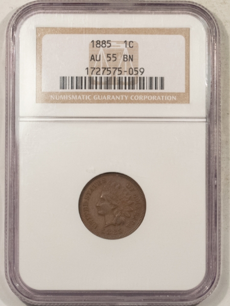 Indian 1885 INDIAN CENT, NGC AU-55 BN, REALLY CHOICE & CHOCOLATE BROWN!