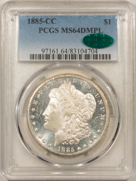 CAC Approved Coins 1885-CC MORGAN DOLLAR PCGS MS-64 DMPL, CAC! BLACK & WHITE DEEP MIRROR PROOFLIKE