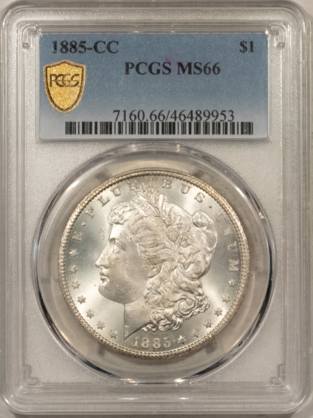 Morgan Dollars 1885-CC MORGAN DOLLAR – PCGS MS-66, ORIGINAL WHITE, PREMIUM QUALITY!