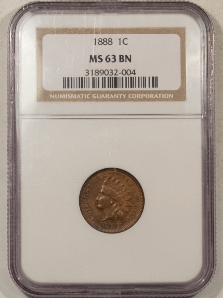 Indian 1888 INDIAN CENT, NGC MS-63 BN, REALLY CHOICE W/ HINTS OF RED!