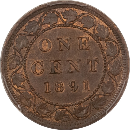 New Certified Coins 1891 CANADA LARGE CENT LARGE DATE LARGE LEAVES, KM-7 – PCGS MS-63 BN, TOUGH!