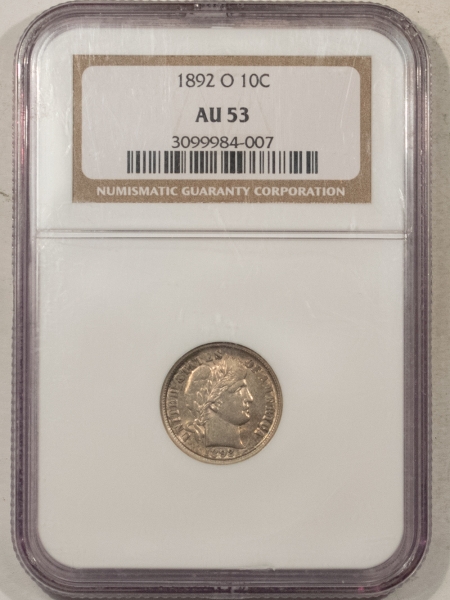 Barber Dimes 1892-O BARBER DIME, NGC AU-53, FRESH FROM A BARBER DIME SET
