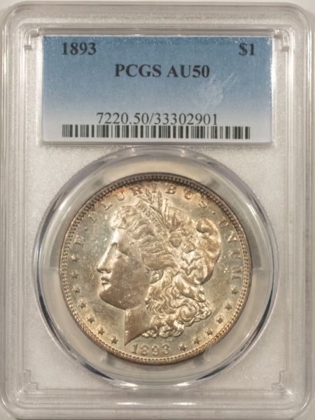 Morgan Dollars 1893 MORGAN DOLLAR – PCGS AU-50, FLASHY KEY-DATE!