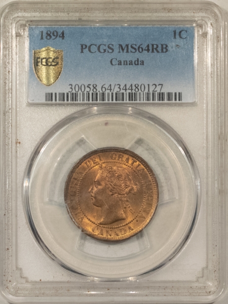 New Certified Coins 1894 CANADA LARGE CENT, KM-7 – PCGS MS-64 RB, PQ & NEARLY RED, TOUGH DATE!