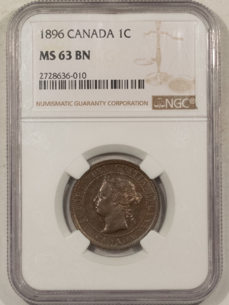 New Certified Coins 1896 CANADA LARGE CENT, KM-7 – NGC MS-63 BN, PQ W/ PROOFLIKE OBVERSE!