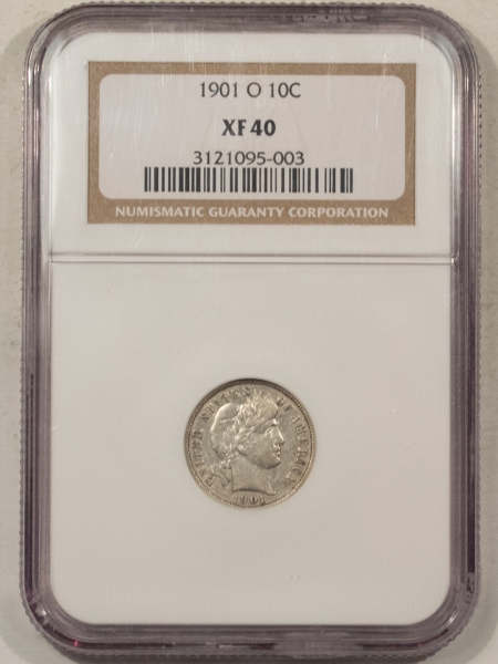 Barber Dimes 1901-O BARBER DIME, NGC XF-40; FRESH FROM A BARBER DIME SET