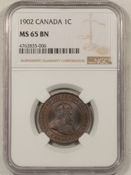 New Certified Coins 1902 CANADA LARGE CENT, KM-8 – NGC MS-65 BN, GORGEOUS & PQ GEM!