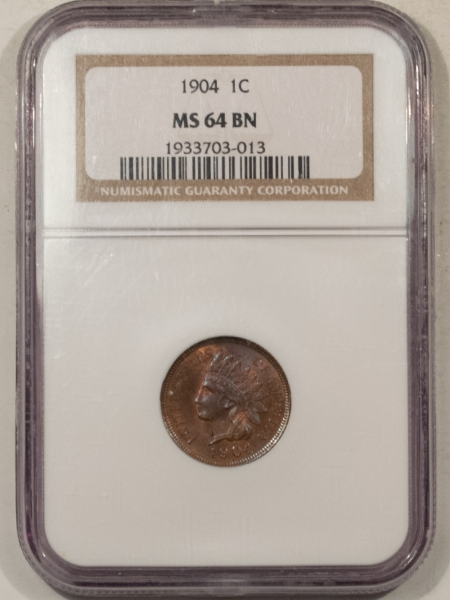 Indian 1904 INDIAN CENT, NGC MS-64 BN, REALLY CHOICE W/ HINTS OF RED!