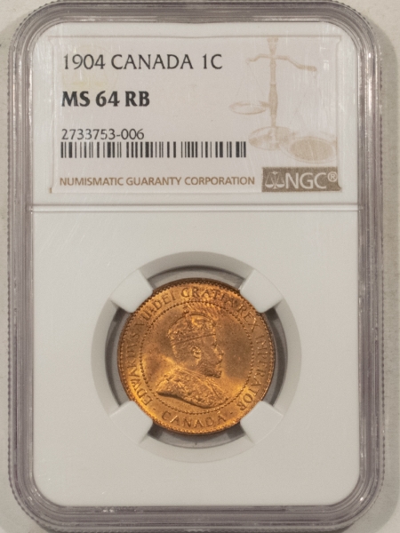 New Certified Coins 1904 CANADA LARGE CENT, KM-8 – NGC MS-64 RB, LOOKS FULLY RED!
