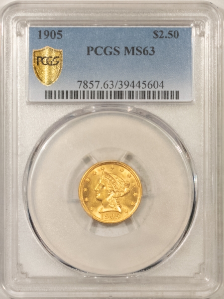 $2.50 1905 $2.50 LIBERTY HEAD GOLD – PCGS MS-63, MARK-FREE & PQ!