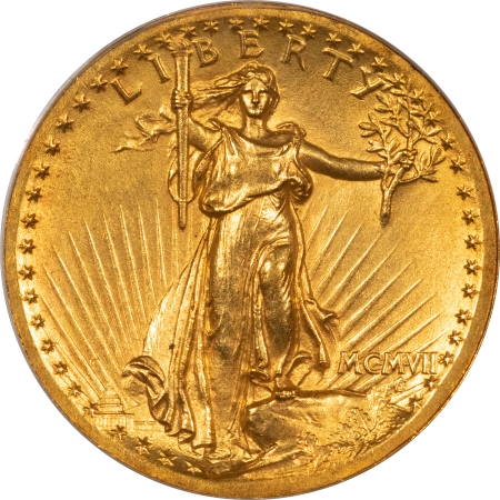 $20 1907 HIGH RELIEF $20 ST GAUDENS GOLD – WIRE EDGE – PCGS AU-58, OGH, PQ!