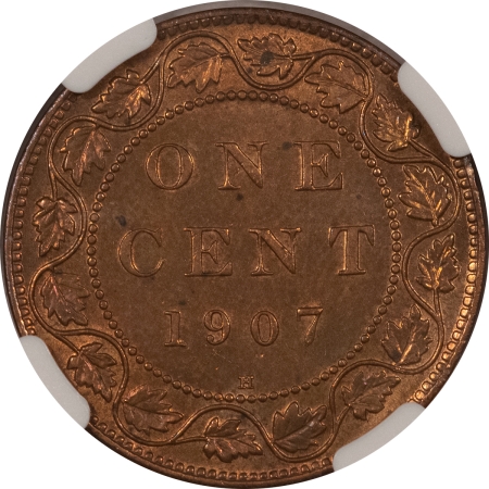 New Certified Coins 1907-H CANADA LARGE CENT, KM-8 – NGC MS-63 RB, TOUGH DATE, LOTS OF RED!