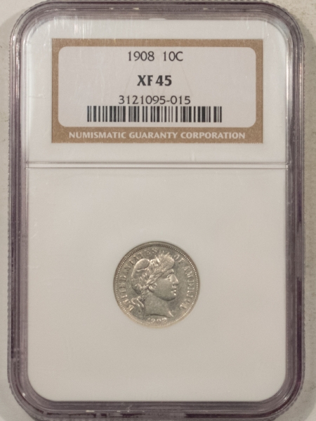 Barber Dimes 1908 BARBER DIME, NGC XF-45; FRESH FROM A BARBER DIME SET