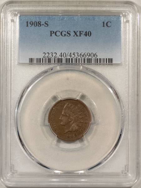 Indian 1908-S INDIAN CENT – PCGS XF-40, NICE PLEASING KEY-DATE!