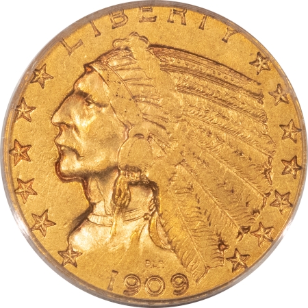 $5 1909-S $5 INDIAN HEAD GOLD – PCGS VF-25, TOUGHER DATE!